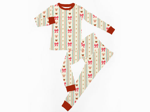 Pre order Jingle Bows Long sleeve top/pant Pajama set